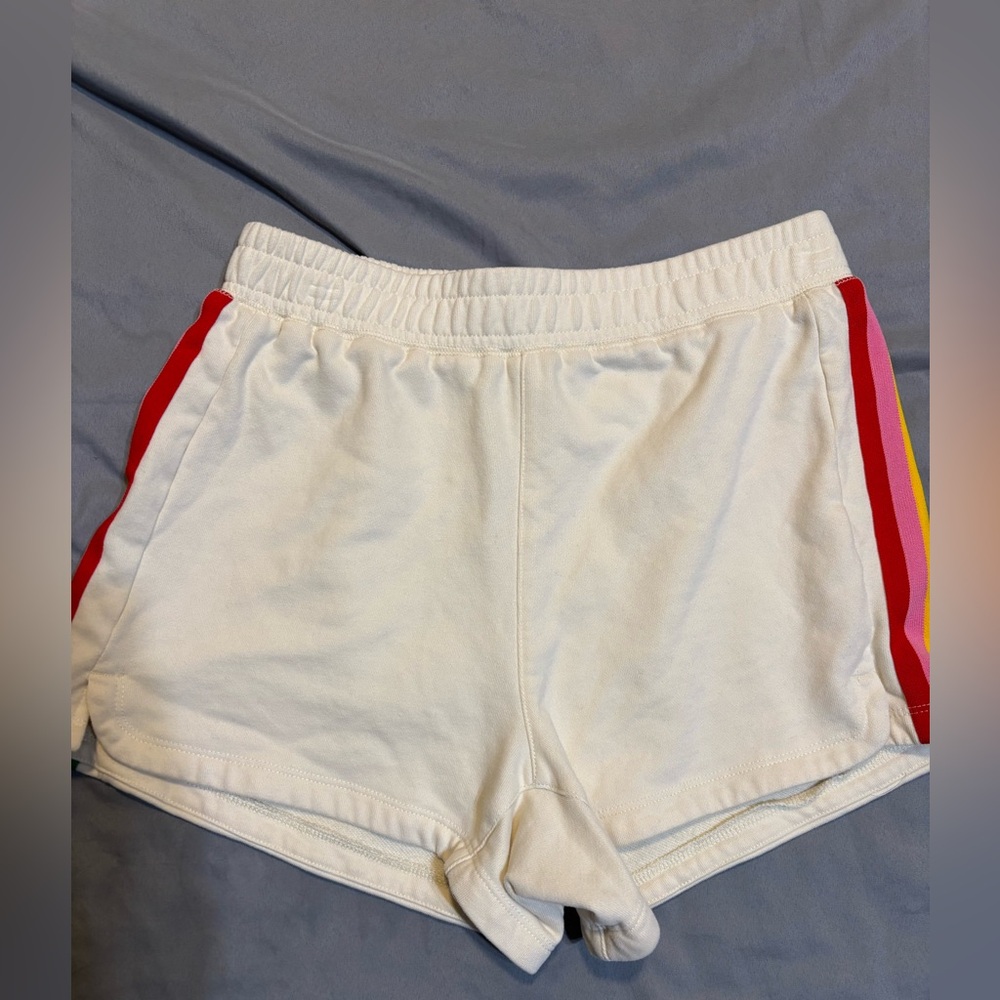 Greii Women's White Shorts with Red and Yellow Stripes